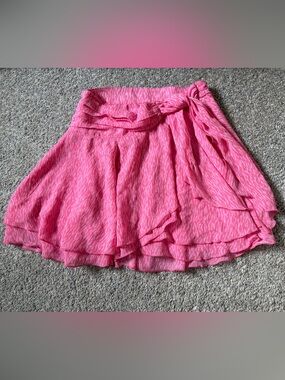 Aerie Pink Speckled Layered Ruffle Skirt with Side Tie sz XS
